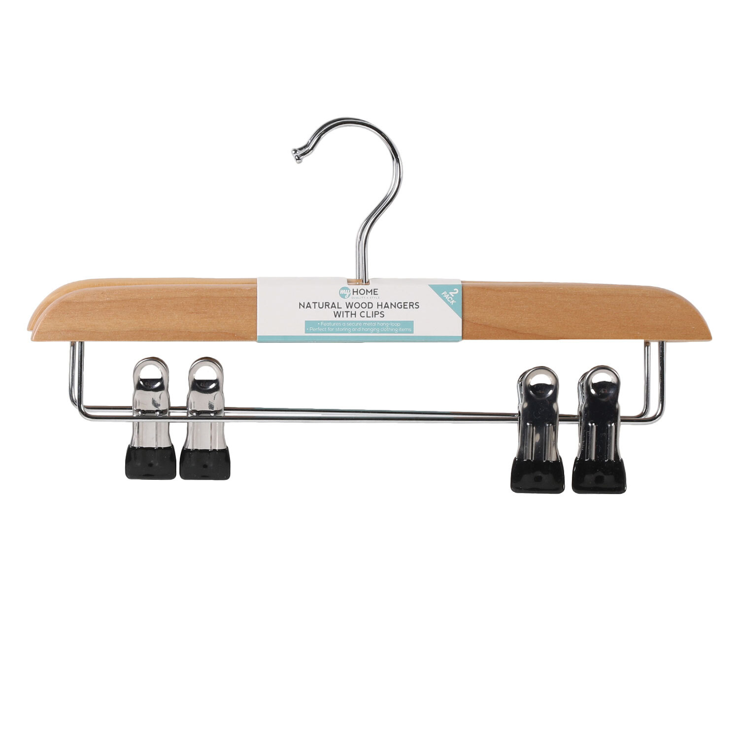 Image of Pack of 2 Natural Wood Hangers with Clips