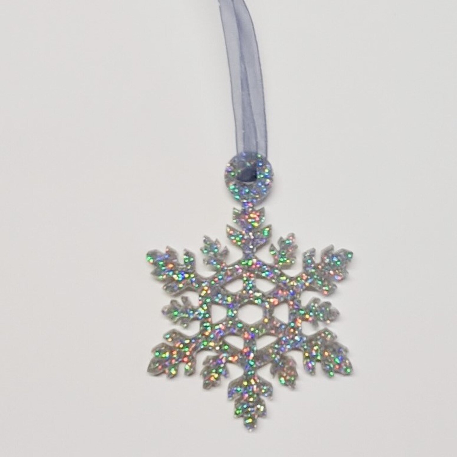 Glitter Snowflake Style 2 Christmas Decoration - Holographic Silver