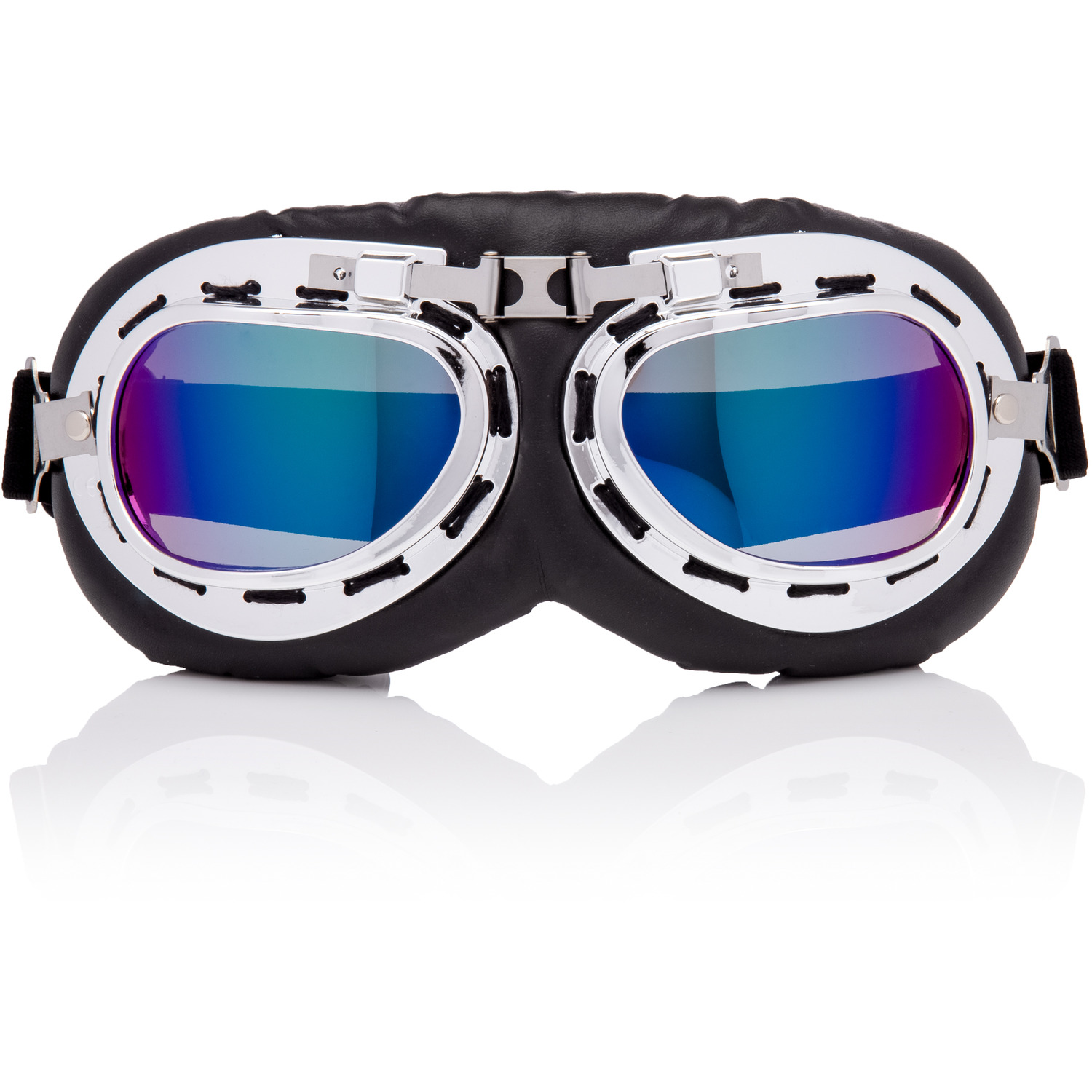 Classic Motorcycle Helmet Steampunk Retro Pilot Flying Goggles - Blue Lenses
