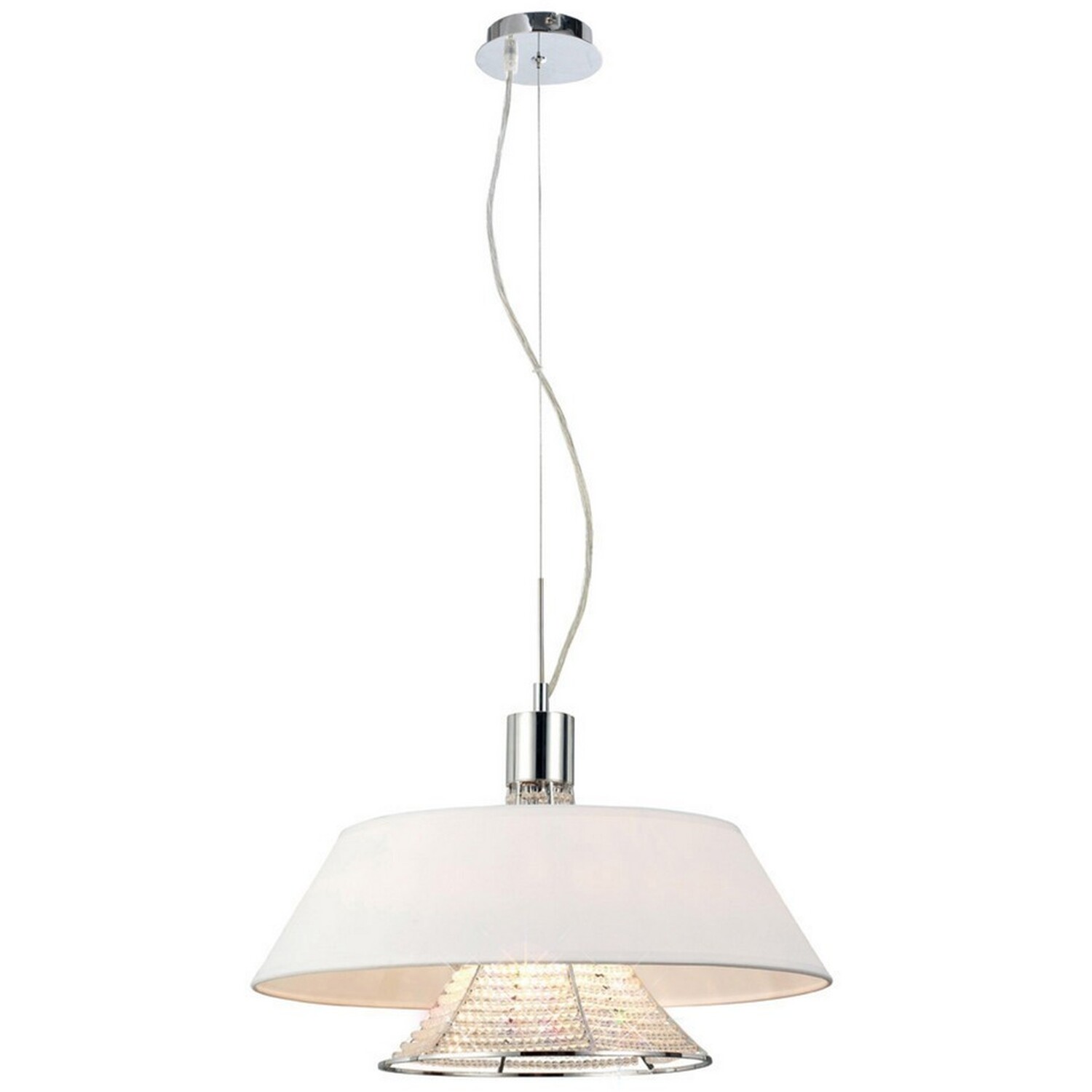 Davina Ceiling Pendant with White Shade 3 Light Polished Chrome, Crystal - Polished Chrome