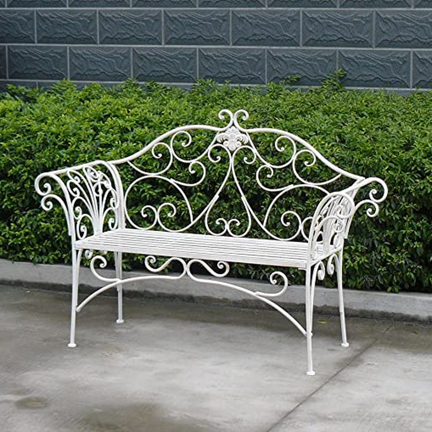 Glamhaus Foldable Shabby Chic Handmade Vintage Geneva Garden Bench - White