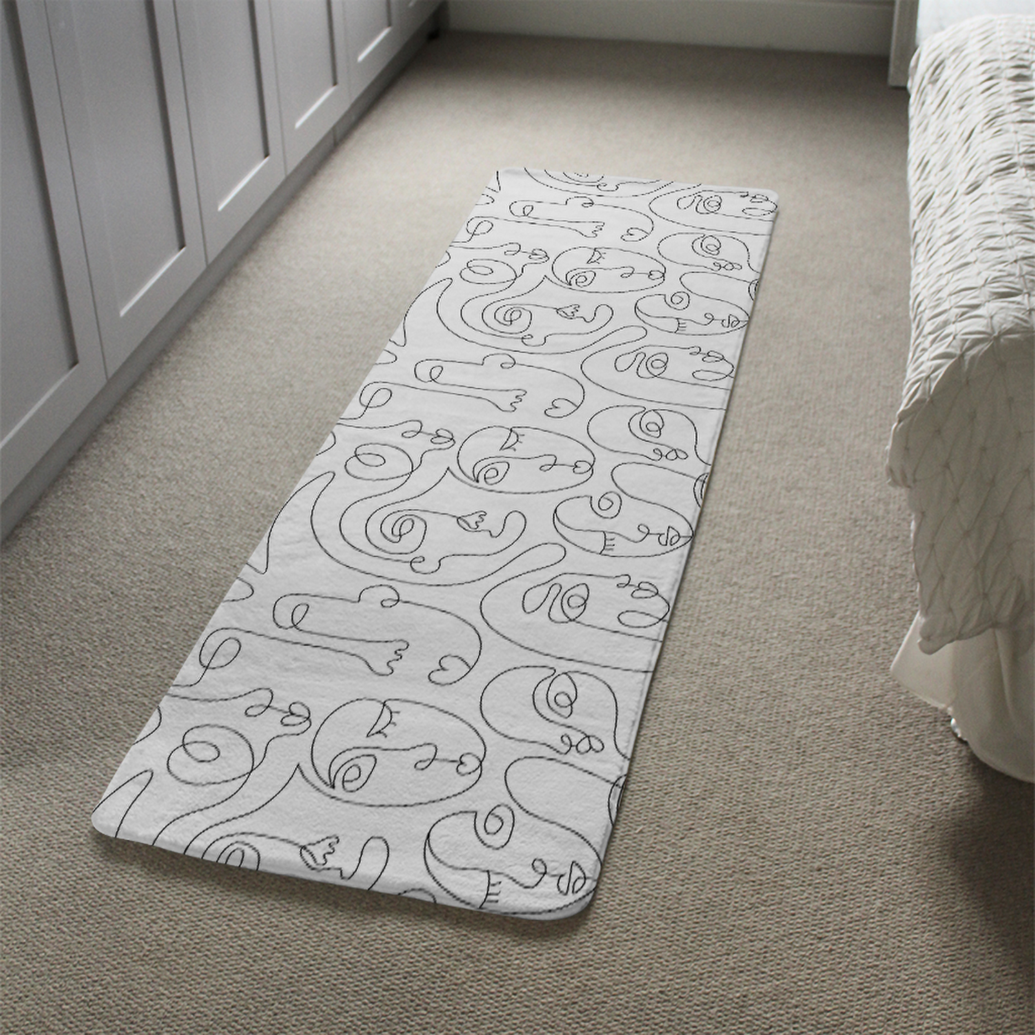 Line Drawing Of Faces Designer Runner Rug - White
