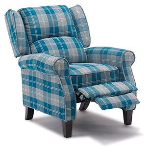 Blue Eaton Wing Back Fireside Check Fabric Recliner Armchair shot 2417082