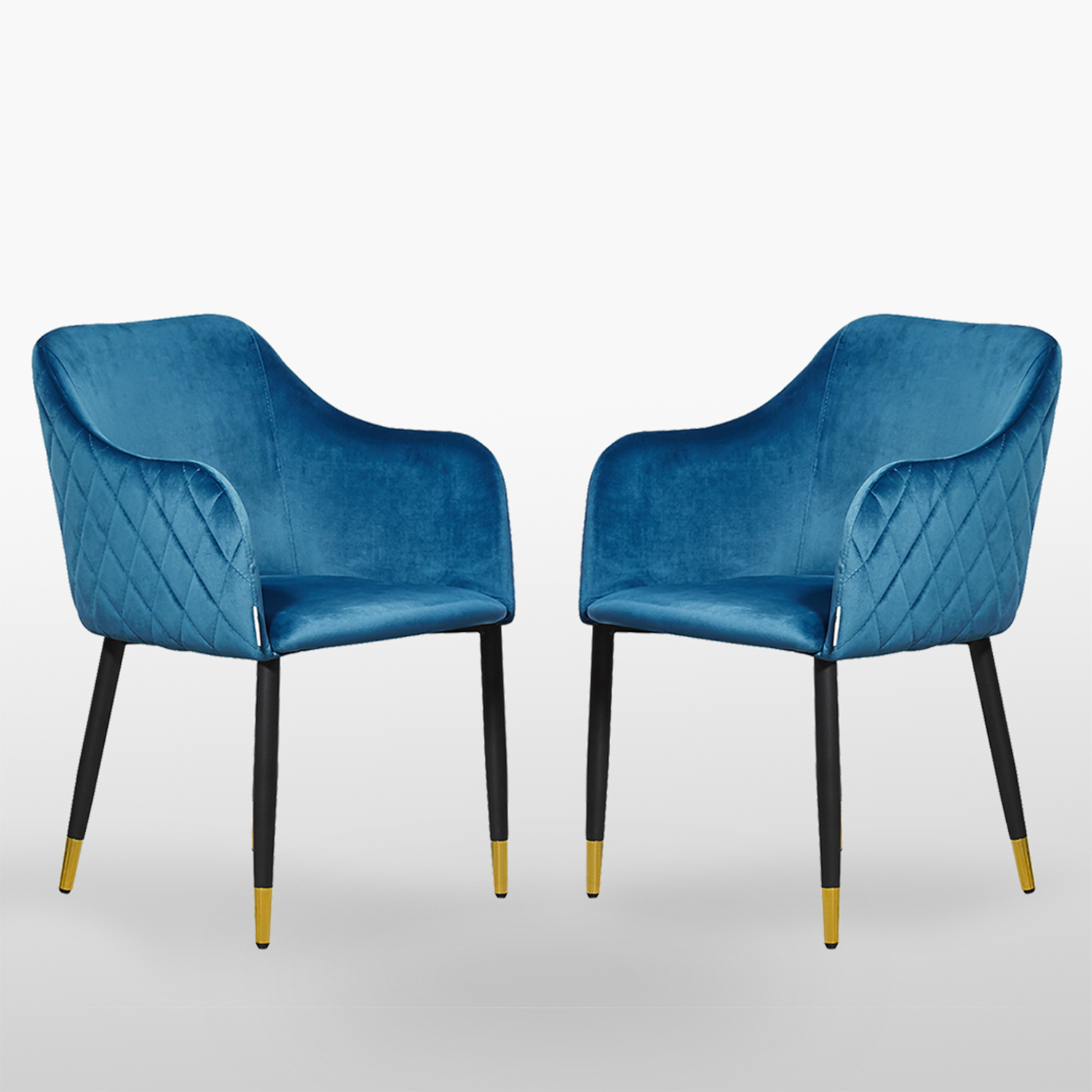 Life Interiors Set Of 2 Verona Velvet Dining Chairs Upholstered For Dining Room Kitchen Restaurant Office, Blue/gold, Blue