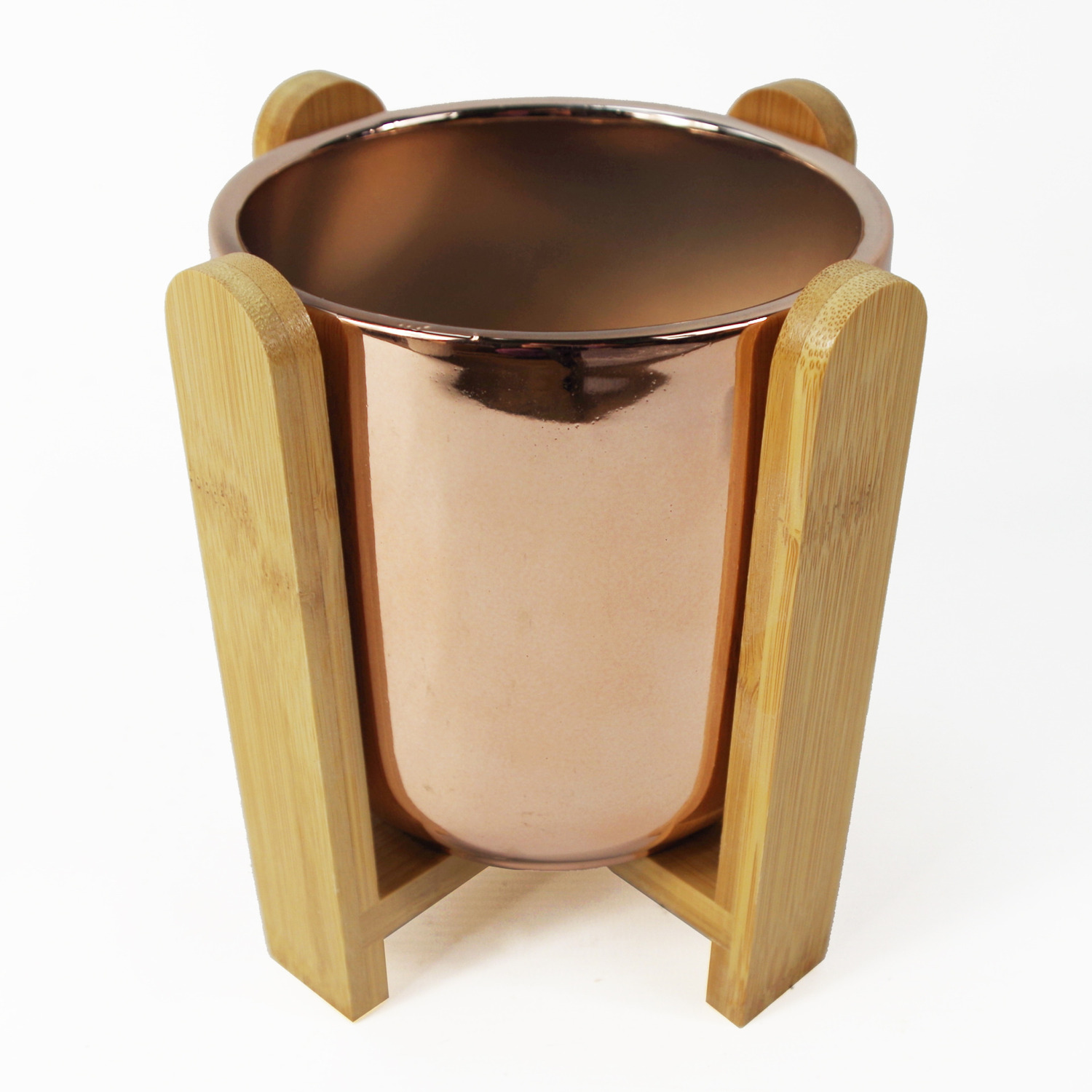 Leaf Gold Ceramic Planter With Bamboo Stand - Yellow - Image 6