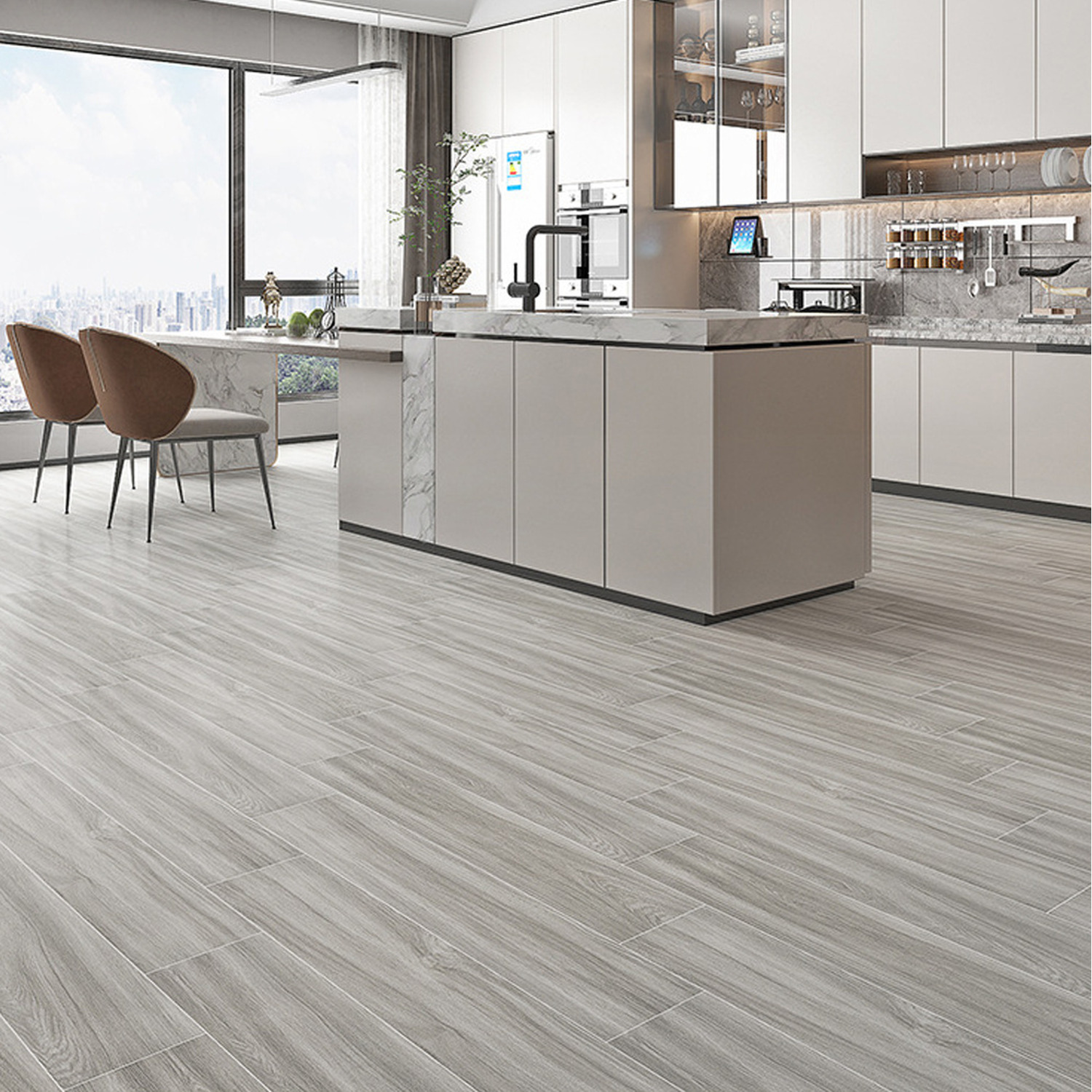 Wood Grain Self-adhesive PVC Laminate Flooring - Grey