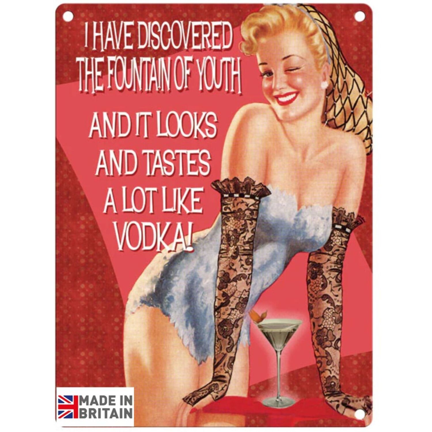 Inspire Home Dcor - Large Metal Sign Funny Fountain of Youth - Red thumbnail
