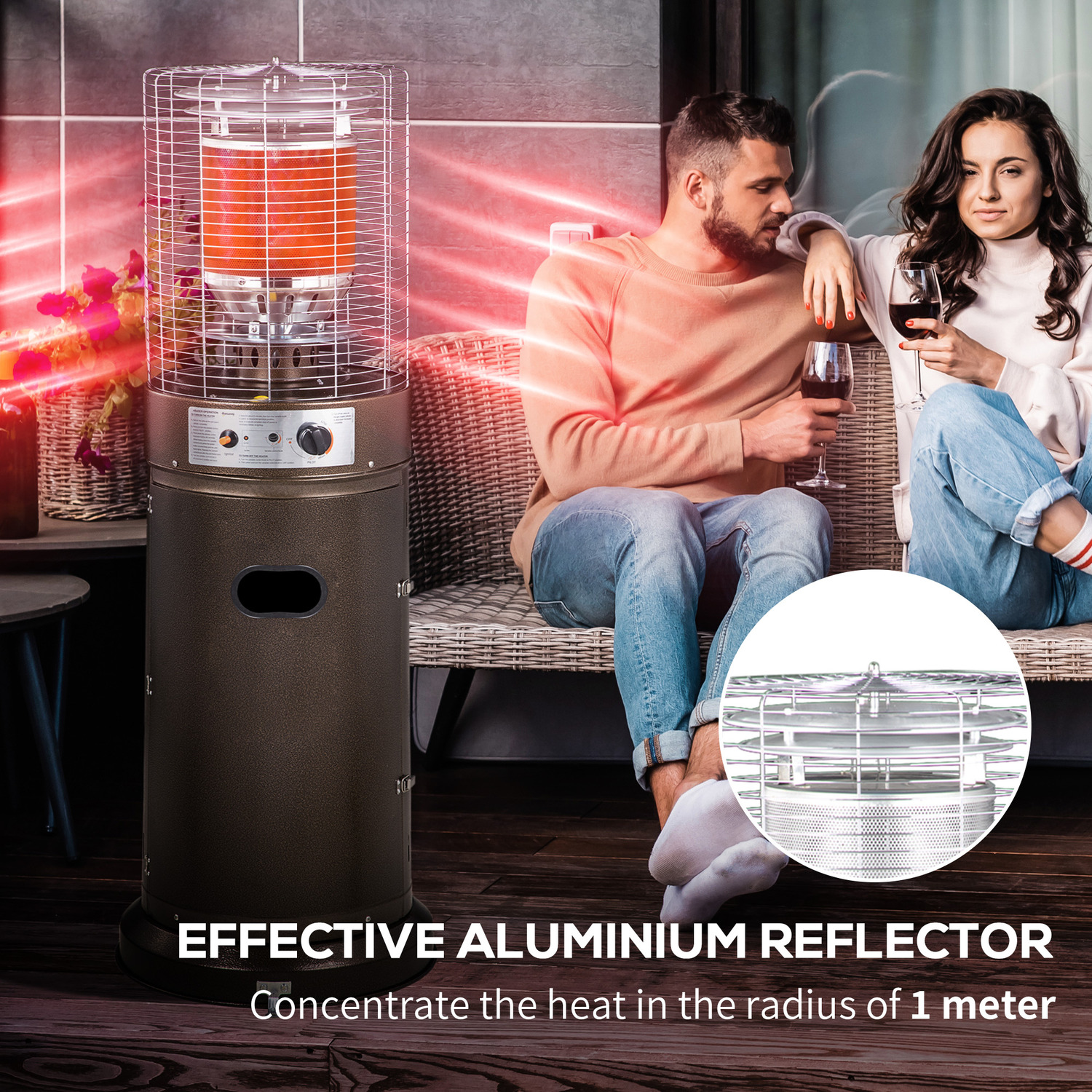 11KW Patio Bullet Heater Gas Glass Tube Electronic Ignition