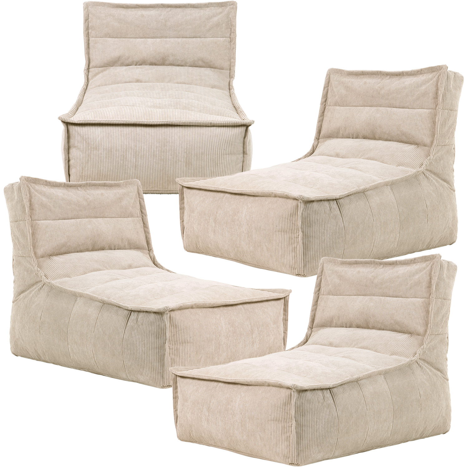 Bean Bag Bazaar - icon Fine Cord Scandi Dolce Lounger (Set of 4) - Natural thumbnail