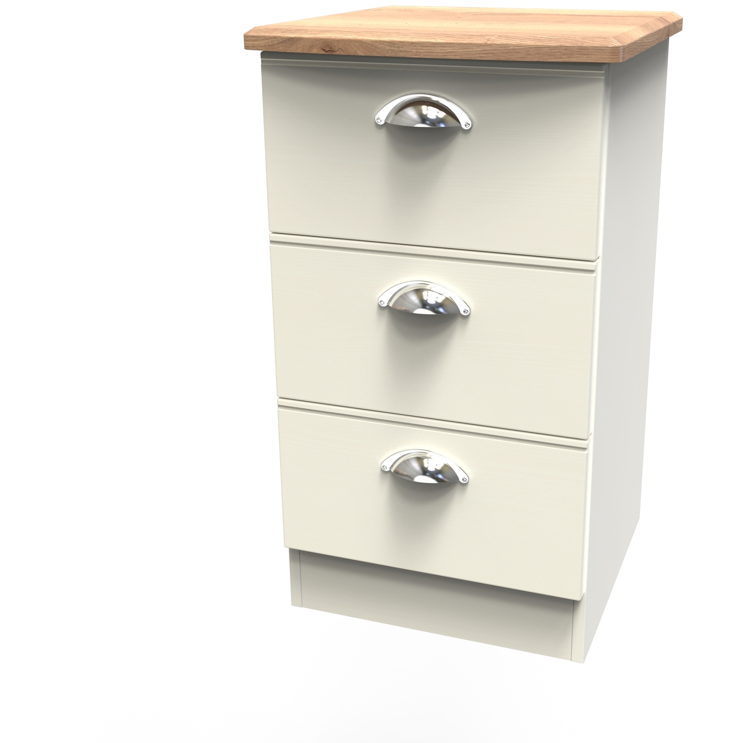 Victoria Ready Assembled 3 Drawer Bedside Cabinet - Cream Ash Riviera Oak