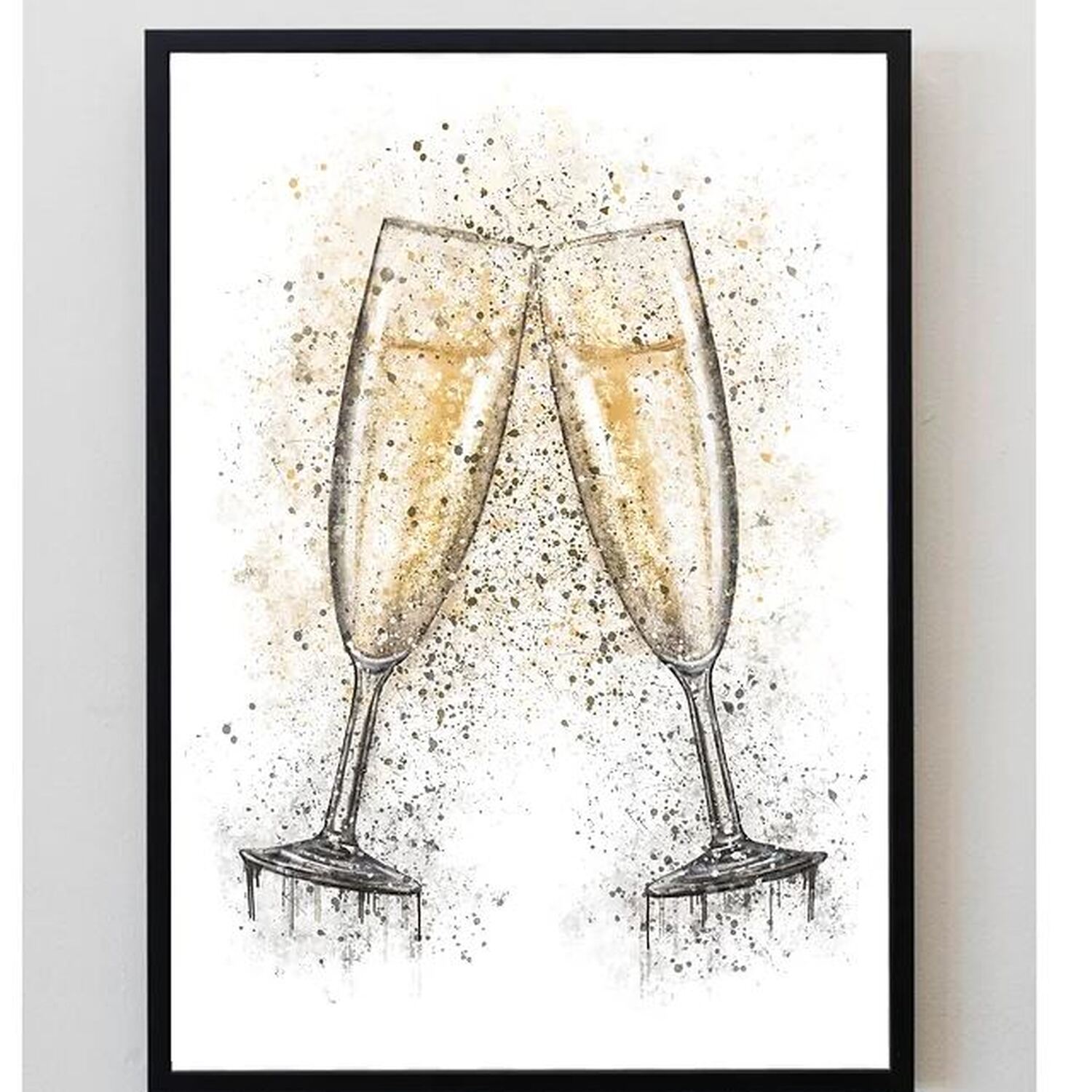 Champagne Cheers Glasses Splatter Print - Yellow / A4