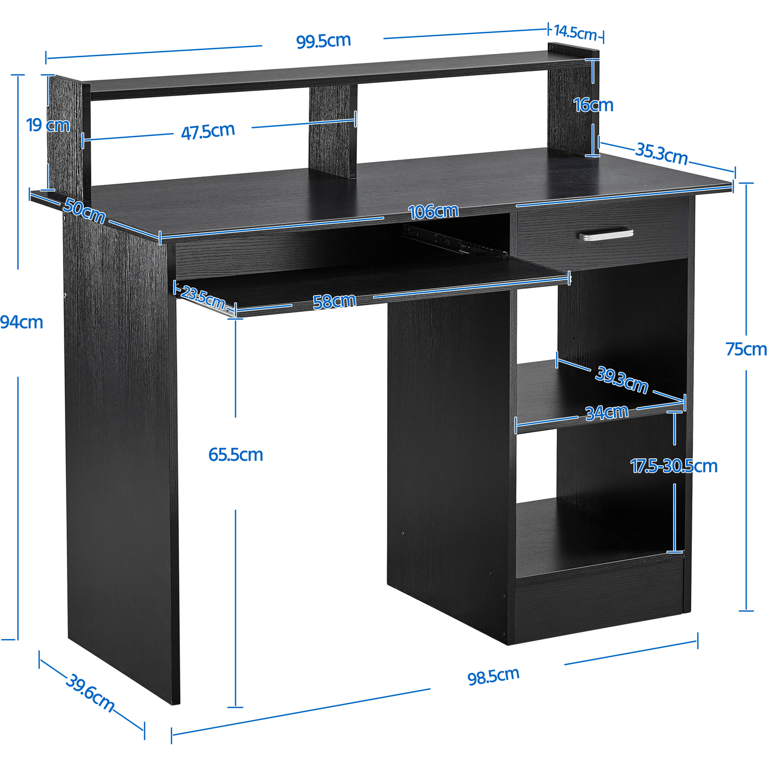 Home Office Computer Desk With Keyboard Tray - Black