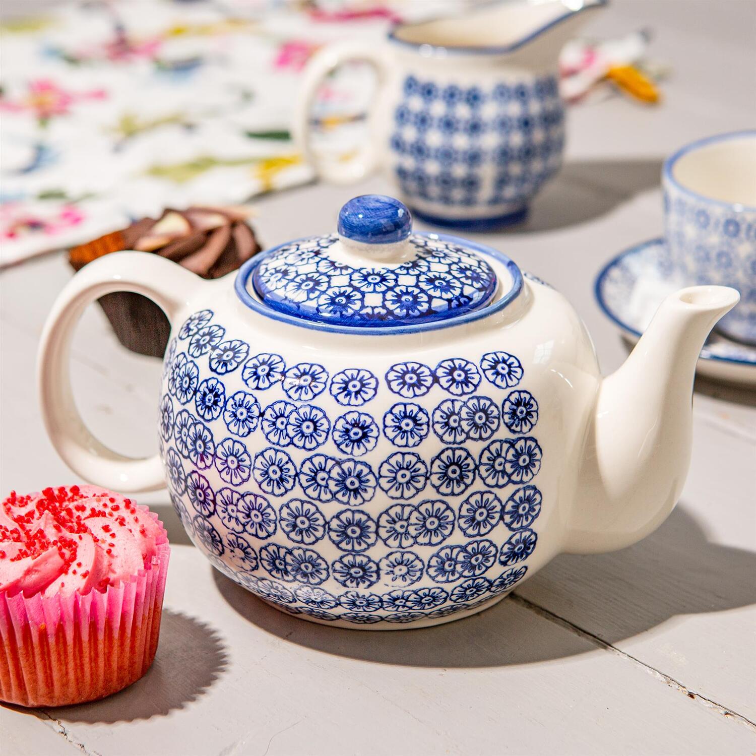 Image of 820ml Hand-Printed Teapot - Navy