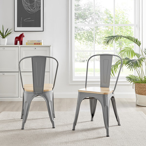 Grey Colton Stackable Tolix Style Industrial Metal Kitchen Dining Chair Wood Seat shot 4117002