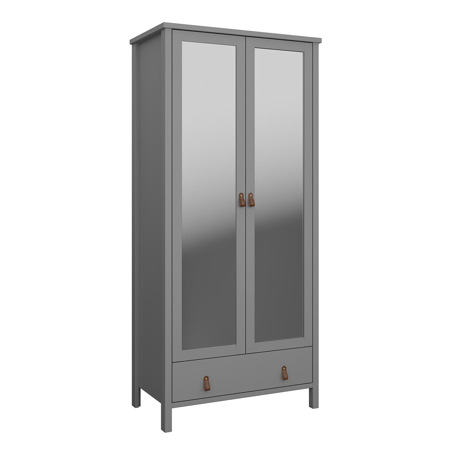 Furniture To Go - Tromso Mirrored 2 Door Wardrobe With Leather Handles - Grey thumbnail