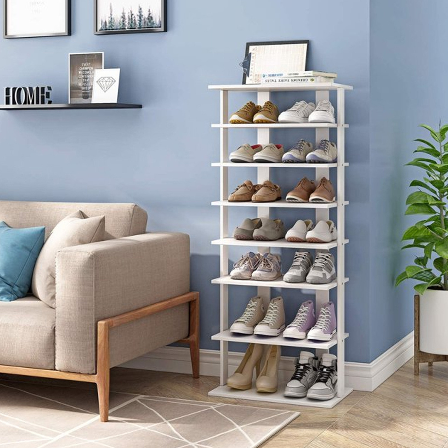 Livingandhome 7-Tier Large Shoe Storage Rack In White - White