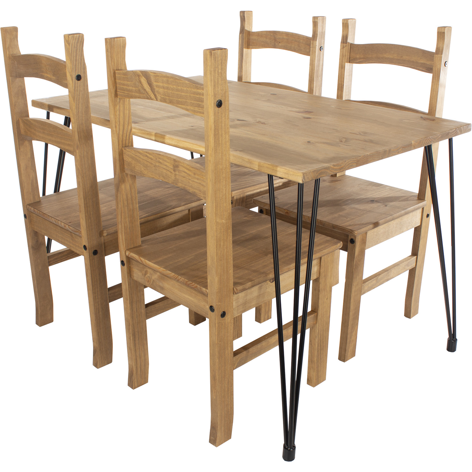 Augusta Large Dining Table With 4 Chairs Set - Antique Waxed Pine