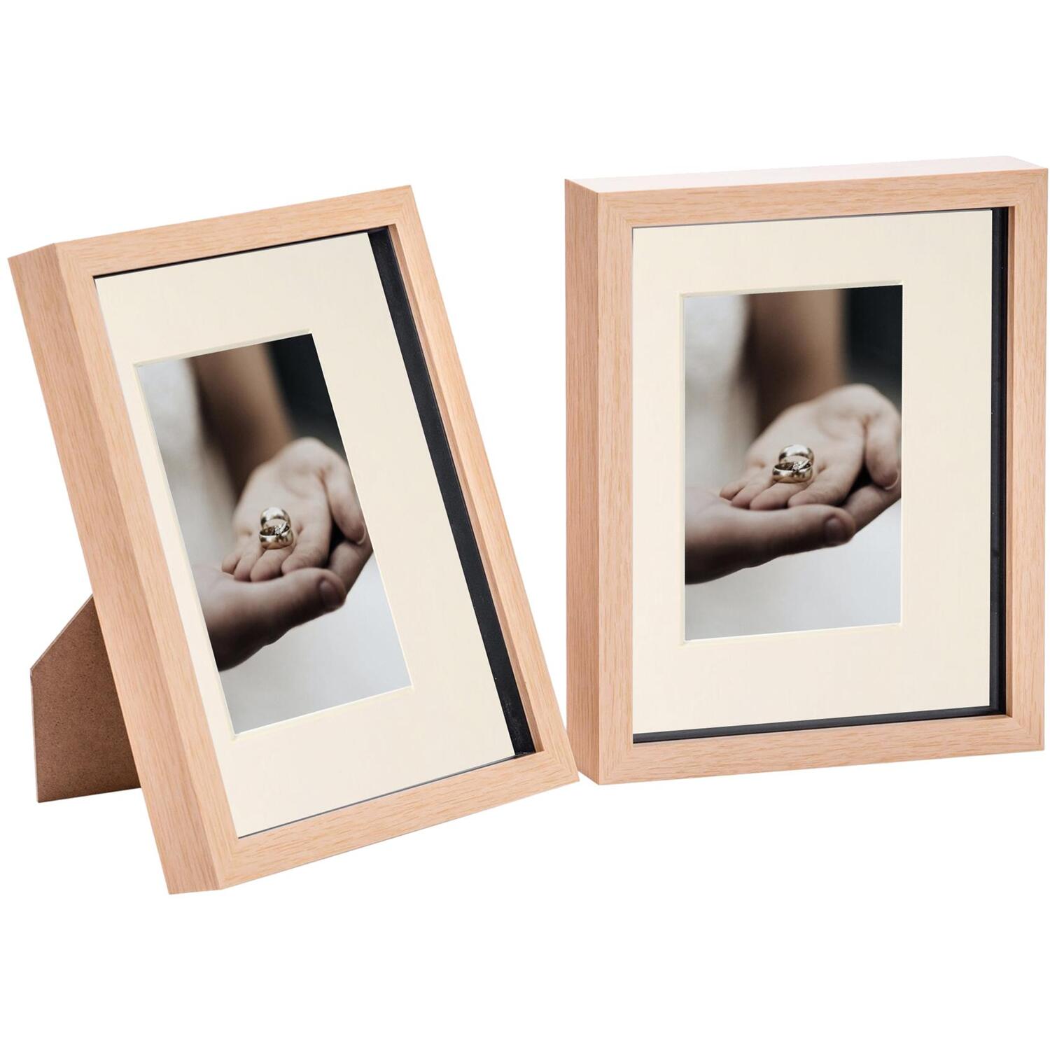 3D Box Photo Frame - 8x10" with 4 x 6" Mount - Pack of 2 - Light Wood/Ivory
