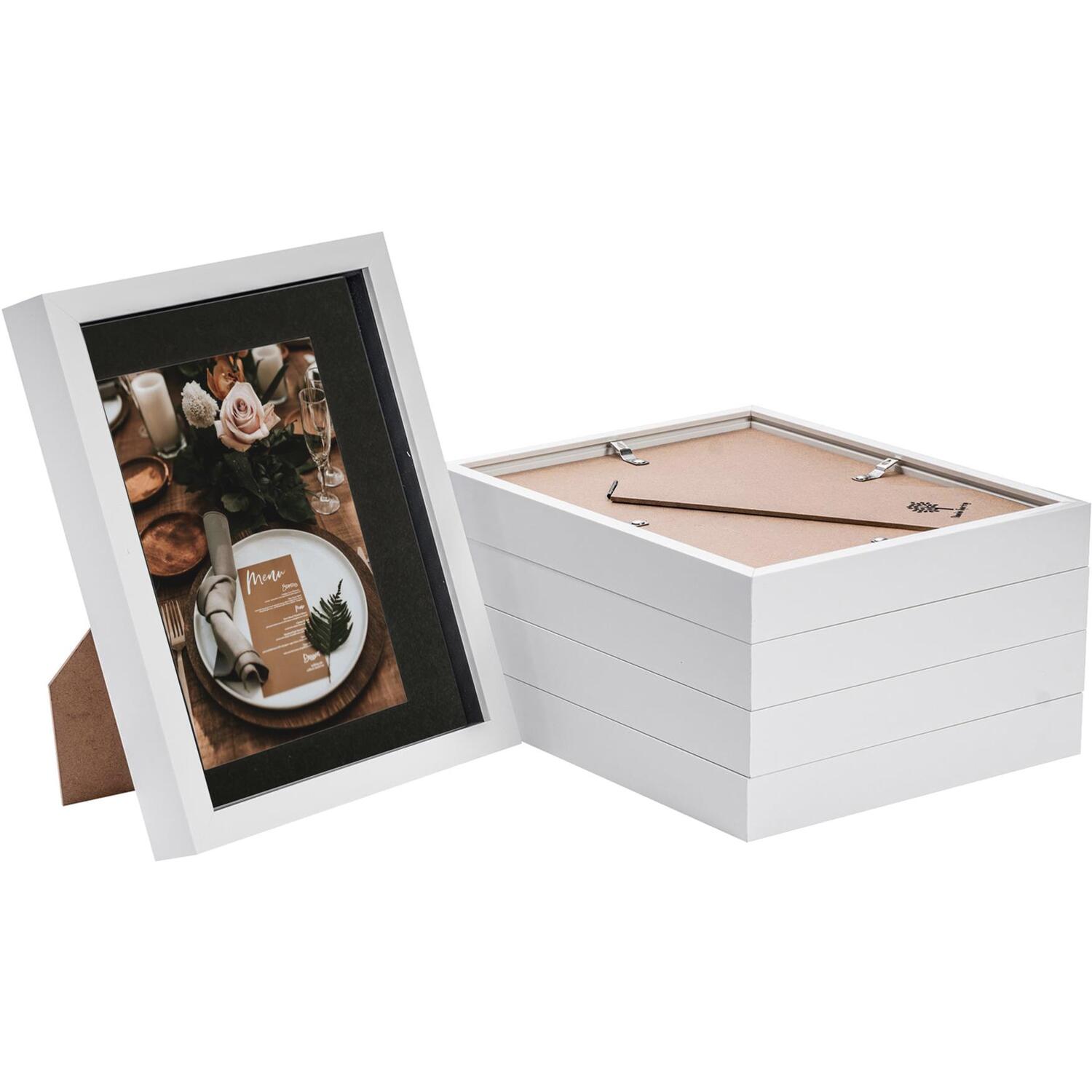 3D Box Photo Frames - 8x10" with 5x7" Mount - Pack of 5 - White/Black