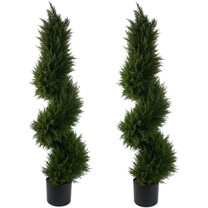 Pair of Spiral Cypress Tree Artificial Topiary