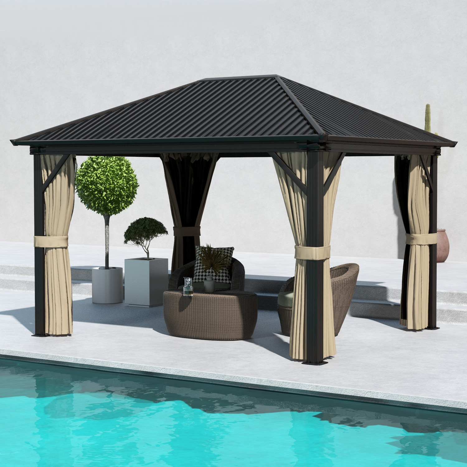 Outsunny - 3.6 x 3(m) Outdoor Hardtop Gazebo 84C-095V03BN - Brown thumbnail