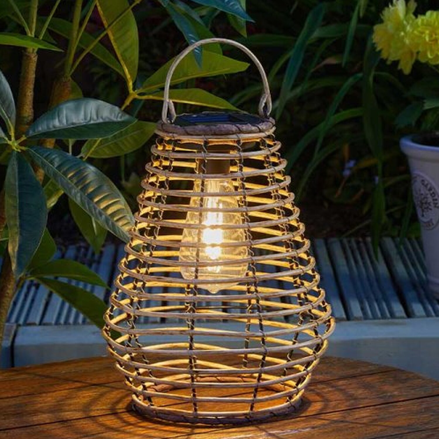 Image of Solar LED Rattan Lantern - Brown