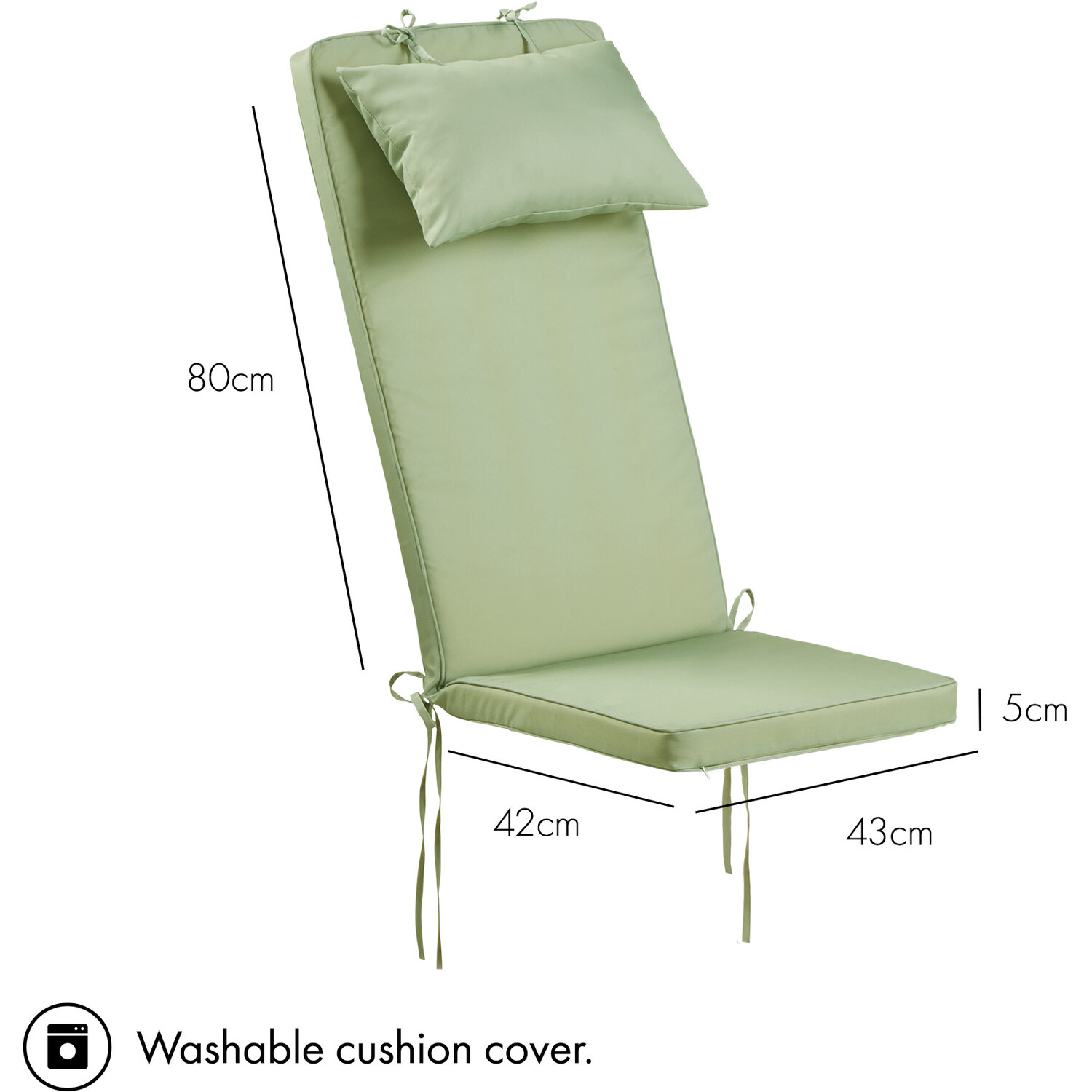 Adirondack Garden Chair Cushion With Ties And Headrest - Green