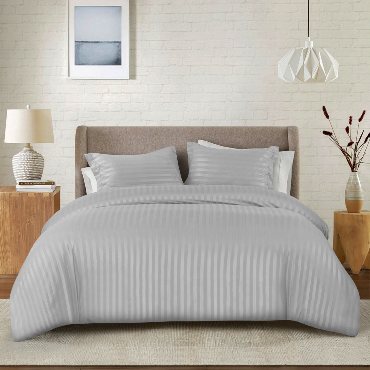 Satin Stripe Duvet Covers - Silver King