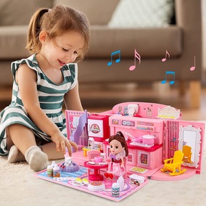 Pink Portable Doll House Carry Case Play Set