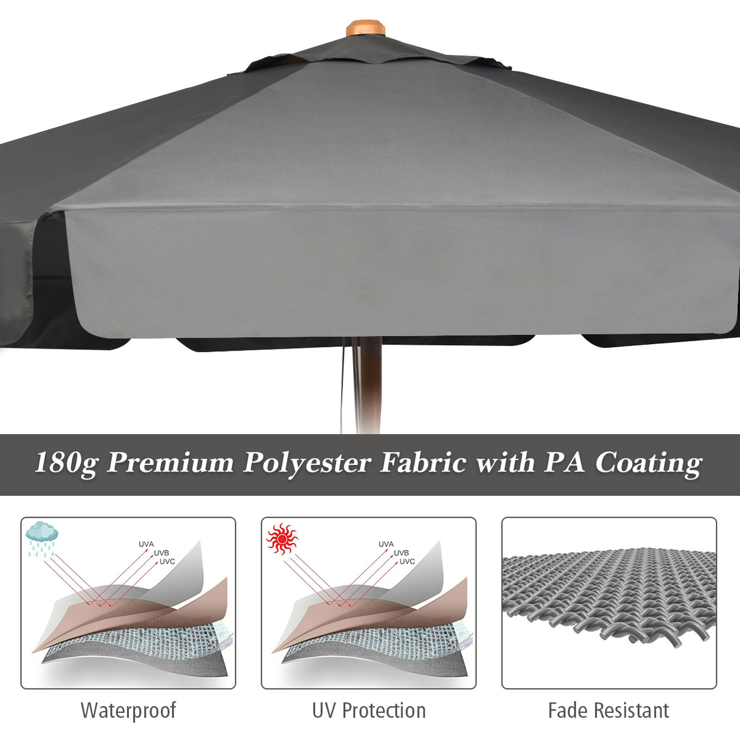 Adjustable Patio Parasol - Grey