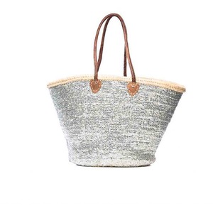 Moroccan Silver Sequins Basket, French Market Beach Bag