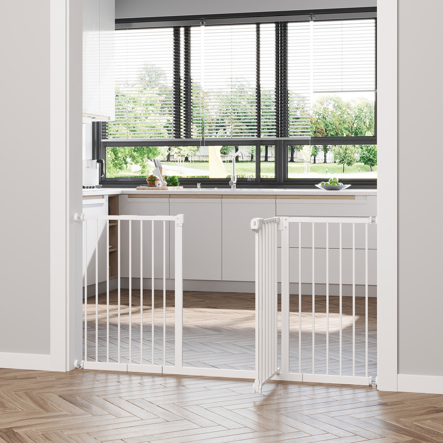 Pawhut White Dog Gate Stair Gate Pressure Fit Pets Barrier Auto Close 74-148Cm Wide In - Image 5