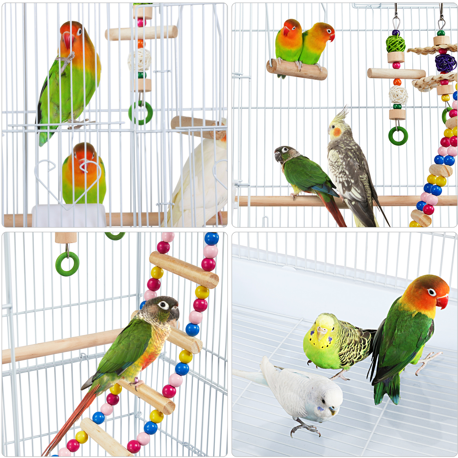 Metal Large Roof Top Bird Cage with Swing - Large Bird Cages With Rope Ladder And Swing Attachment