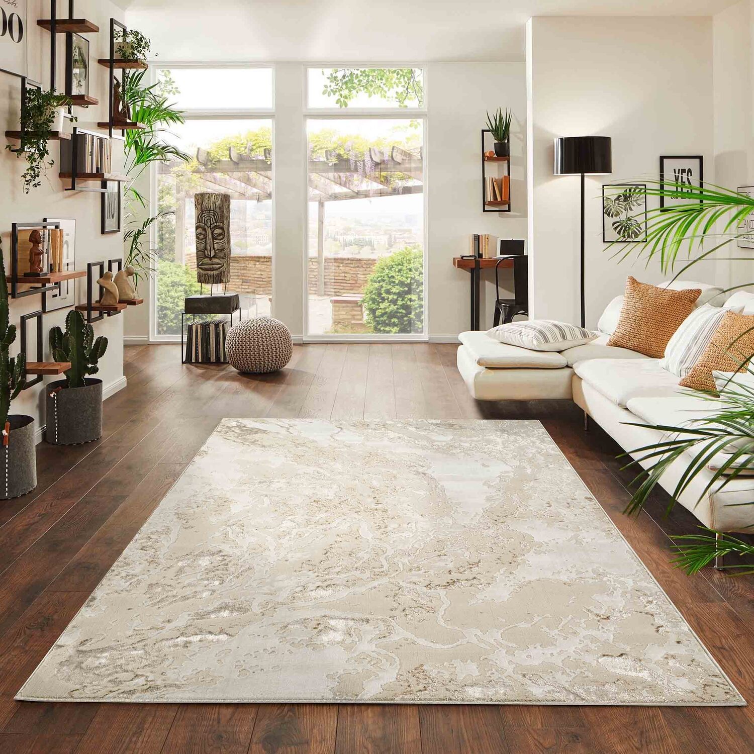 Emperor Picasso Modern Waterflow Abstract Area Rugs - Beige / 120x170 cm Rectangle