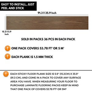 Brown Self-Adhesive Floor Planks Pack of 36 Vinyl Flooring  shot 6048035