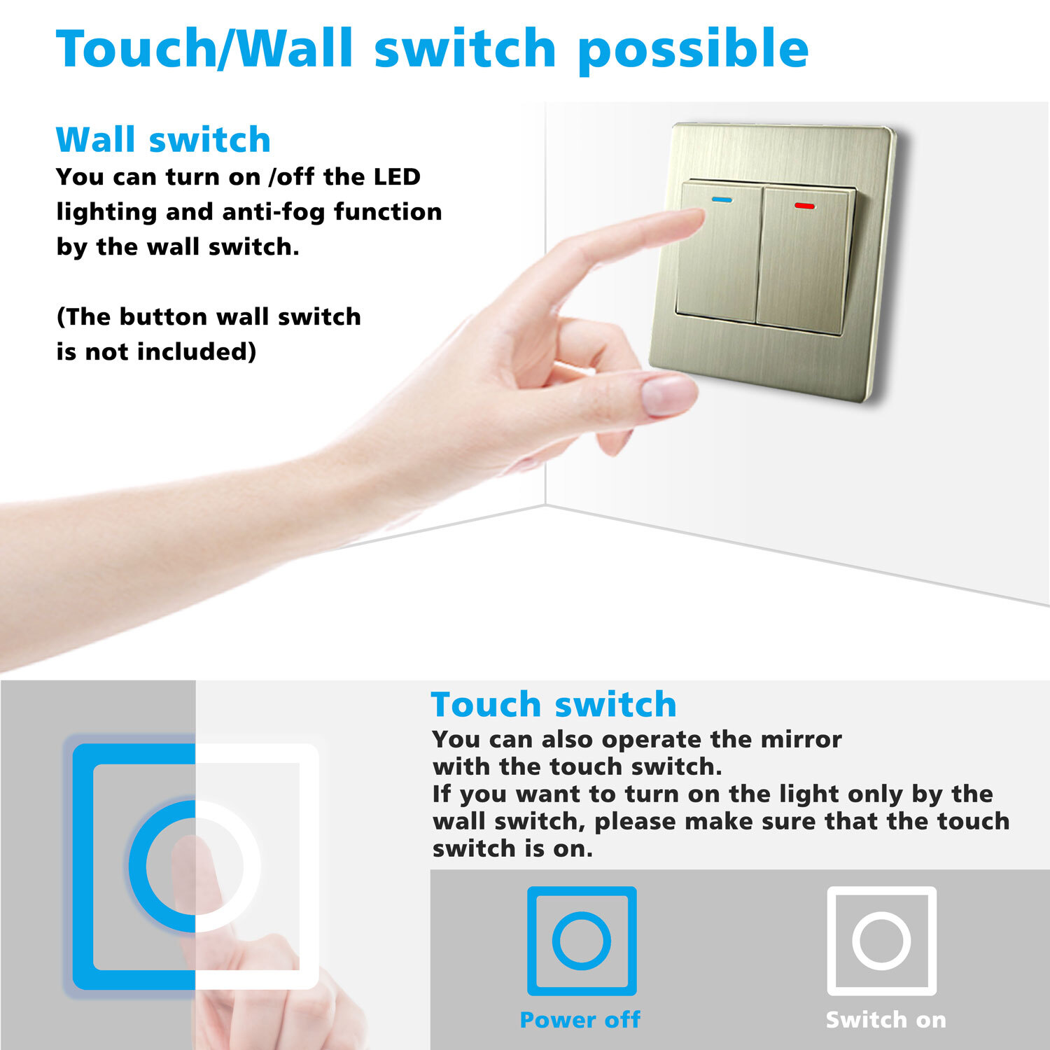 Led Bathroom Mirror With Socket Anti-fog - White 70x50cm