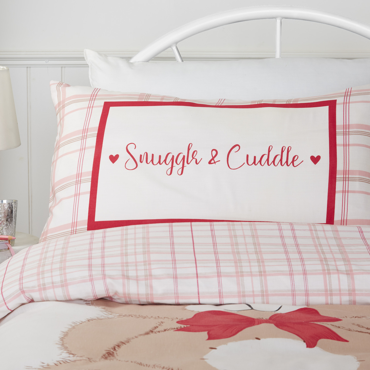 Snuggle Cuddle Check Polycotton Duvet Set With Pillowcase - Red Single