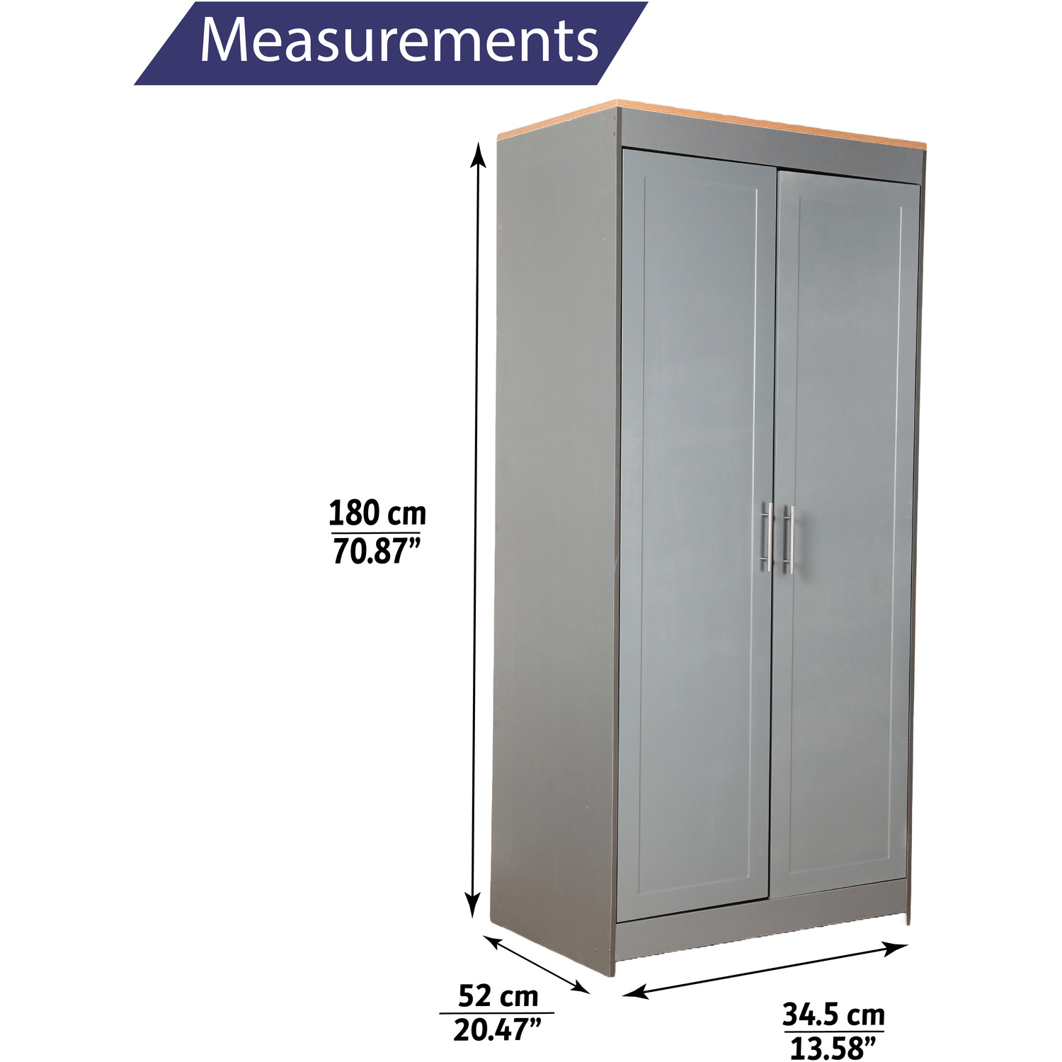 2 Door Large Wardrobe - Grey