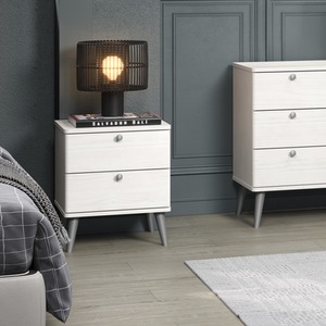 Augusta White 2 drawer Curve Bedside Cabinet