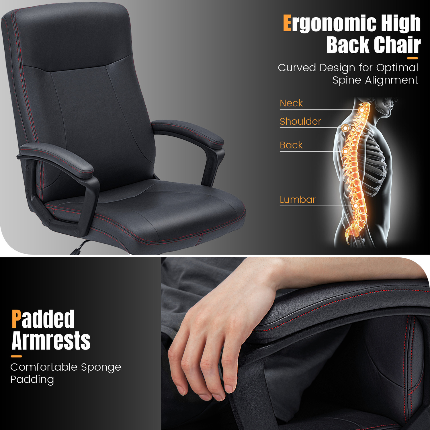 Swivel Task Chair With High Back - Black