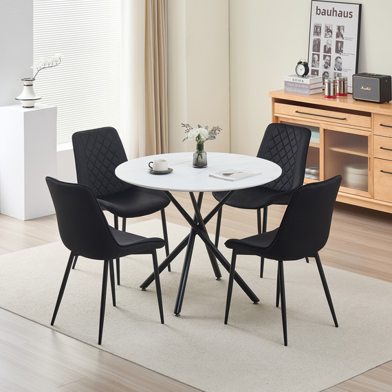 Seattle Circle Stone Dining Table with starburst black legs