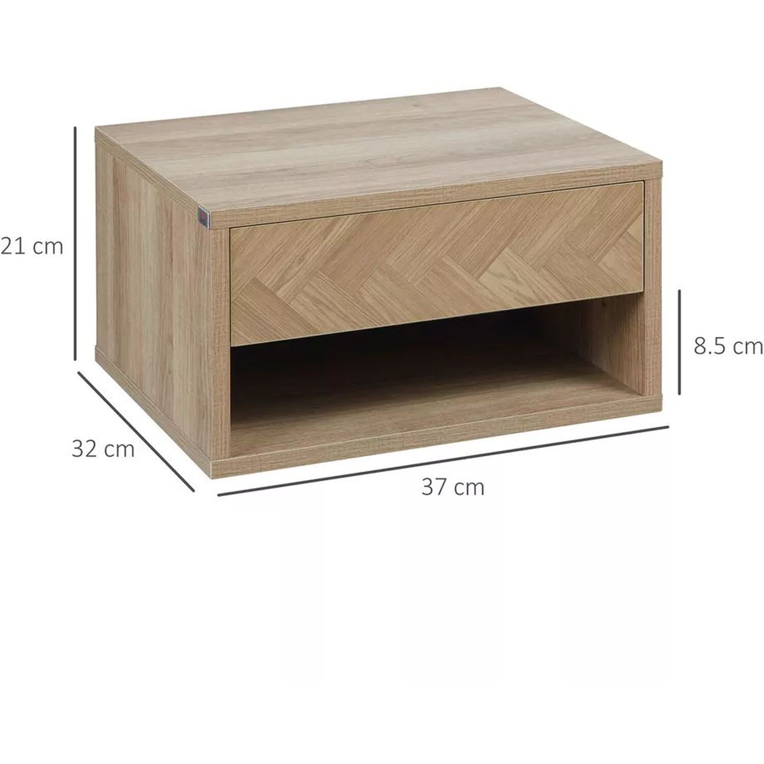 Set Of 2 Natural Chevron Wooden Bedside Tables With Drawer - Natural