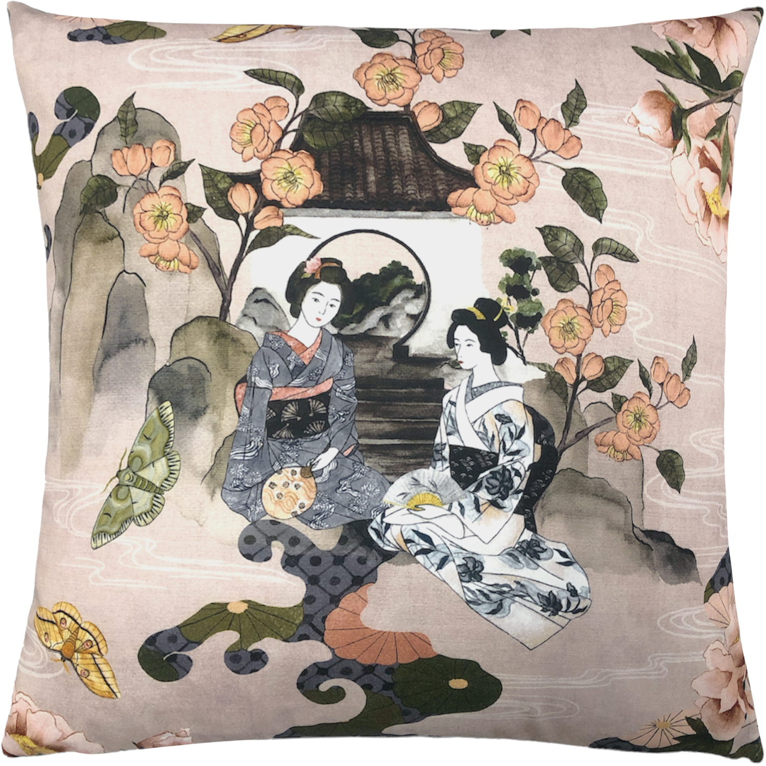Geisha Floral Cushion - Blush / 80 Polyester 20 Feather