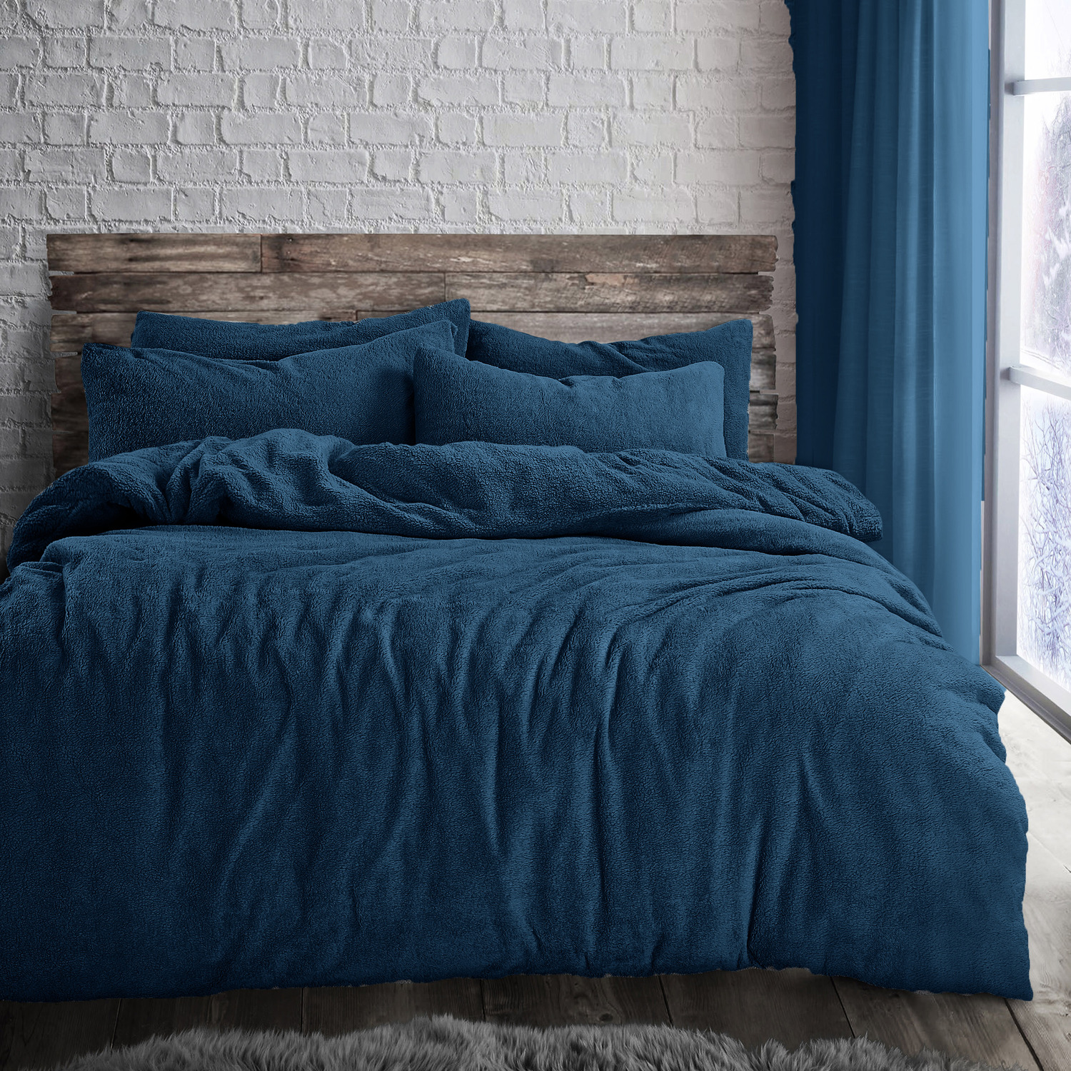 Teddy Navy Soft Cosy Thermal Fleece Duvet Set - Navy / Double