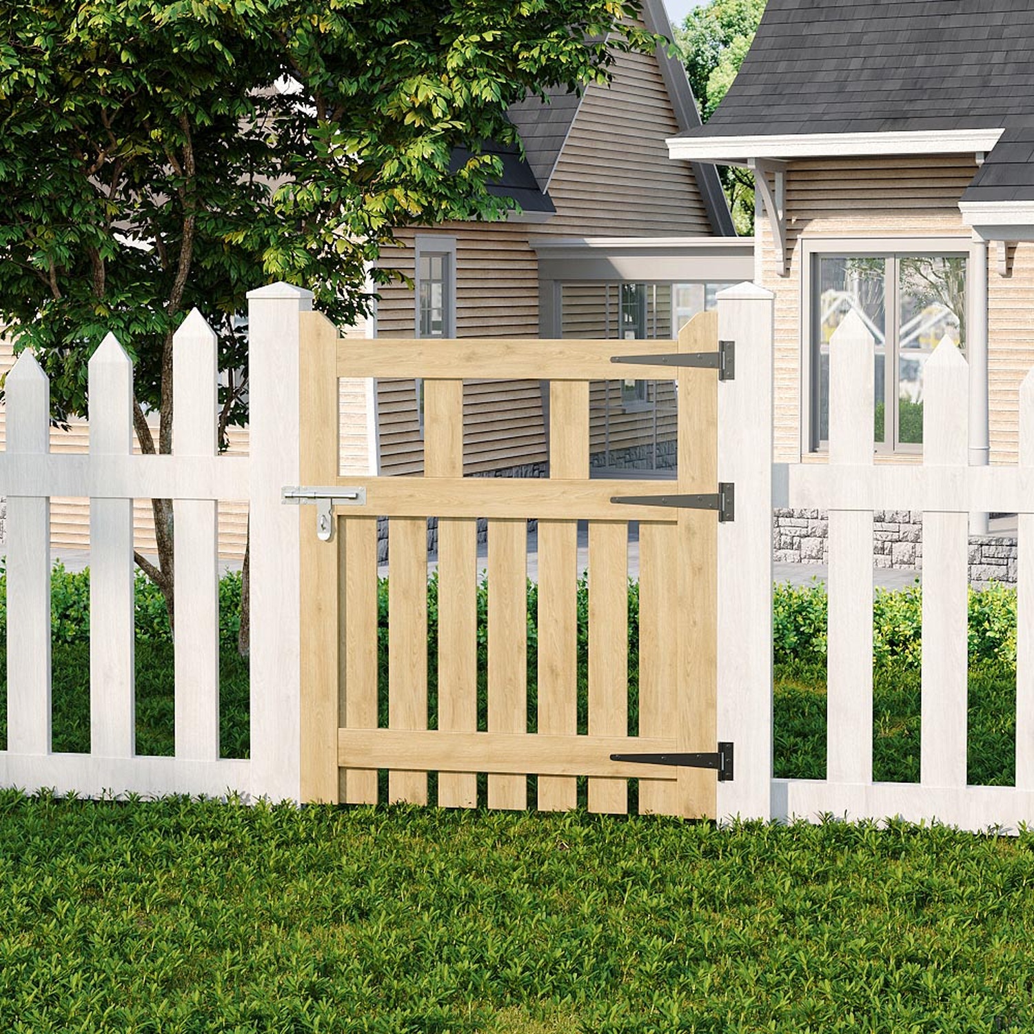 Livingandhome Spruce Wood Garden Fence Gate With Raised Sides - Wood Color / 76Cm / 90Cm