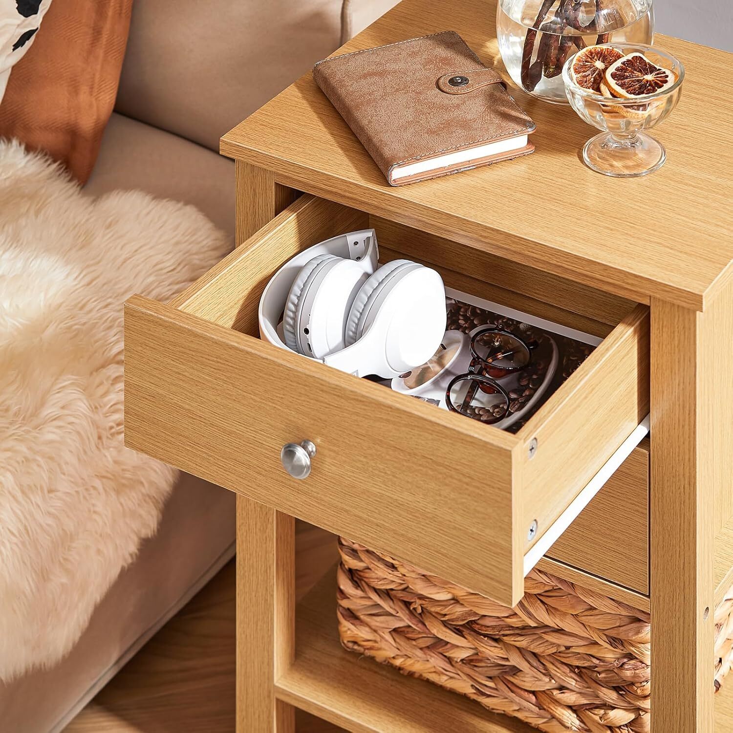 Two Drawer Bedside Table - Wooden Natural