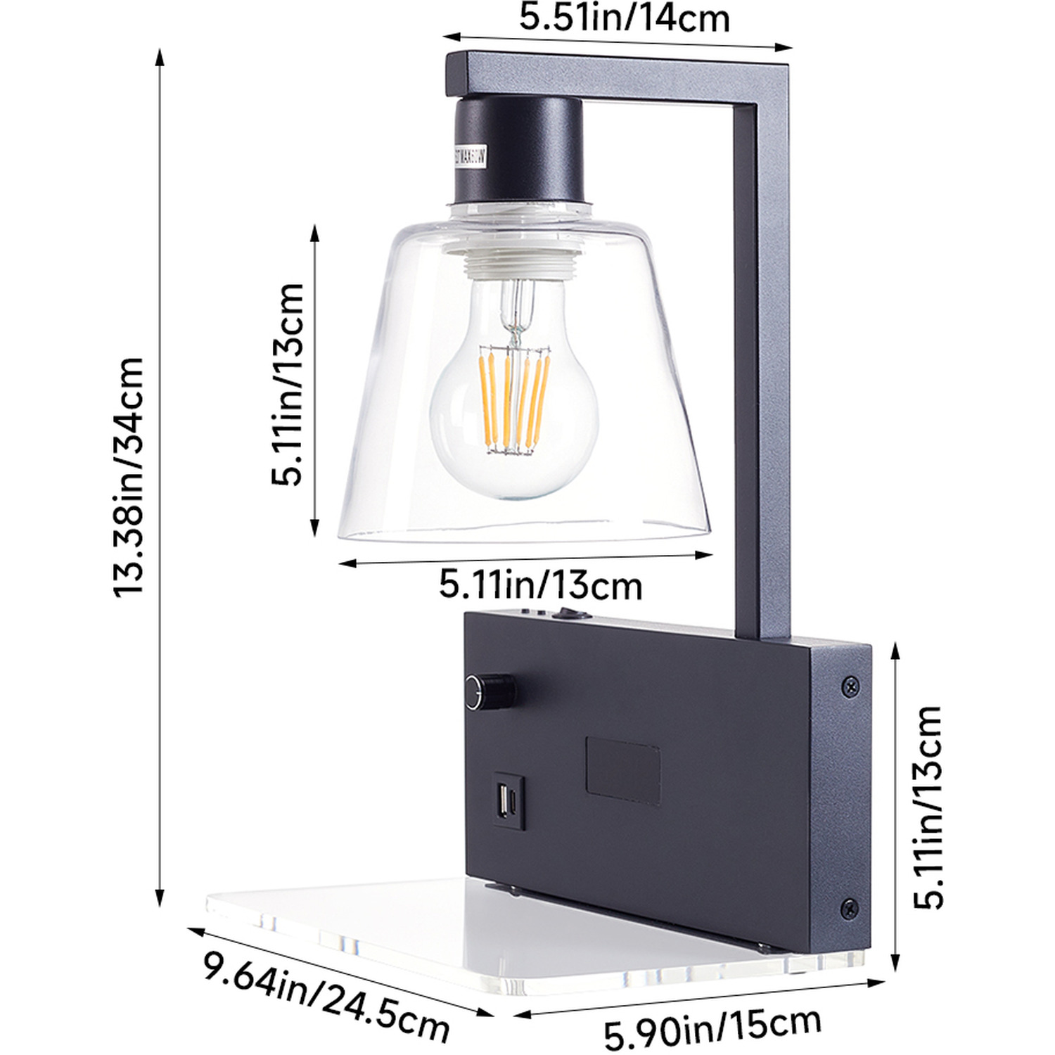 E27 Retro Creative Wall Lamp With Digital Clock - Black