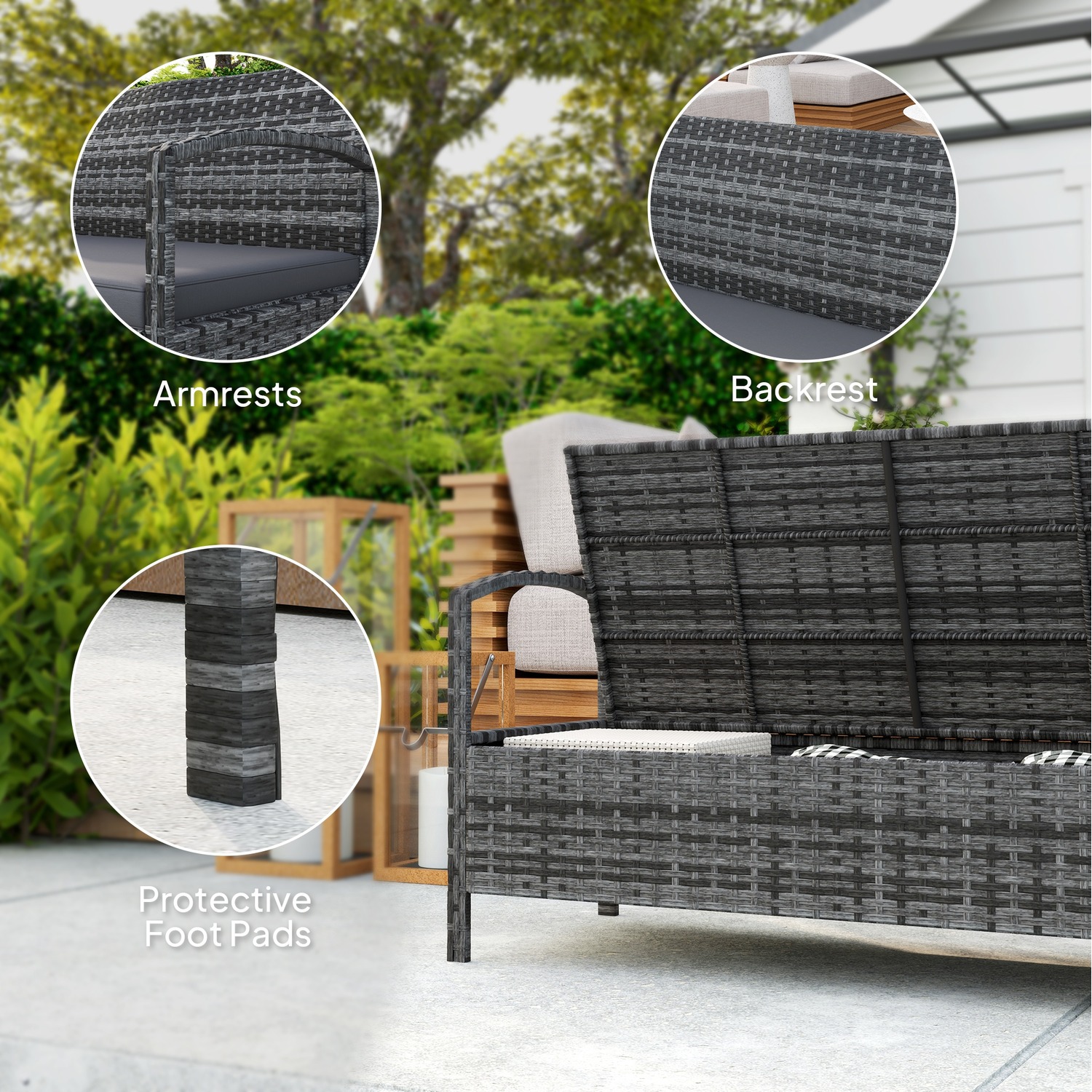 Outsunny Rattan Garden Bench with Storage and Cushion