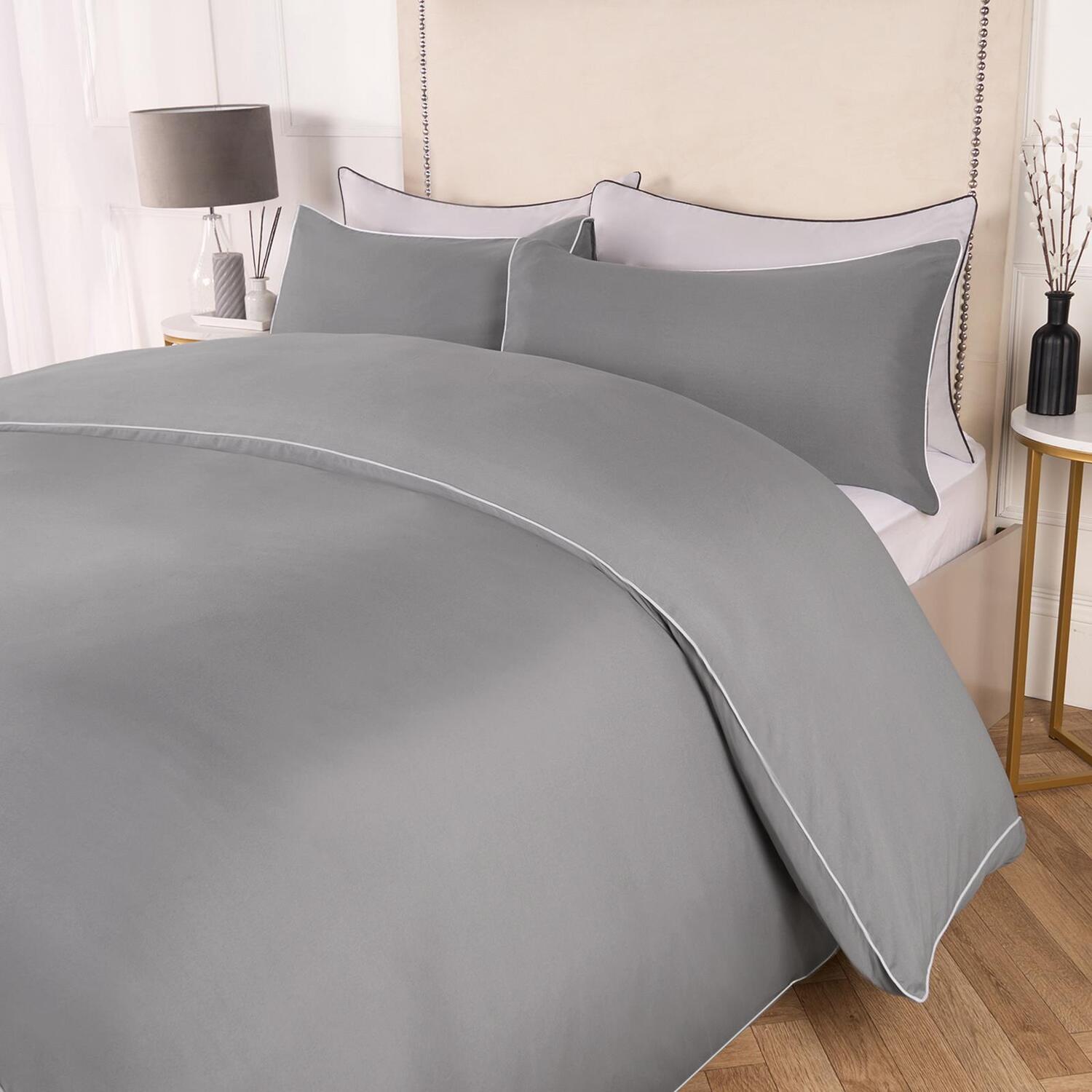 Piped Edge Duvet Cover Set - Grey Single