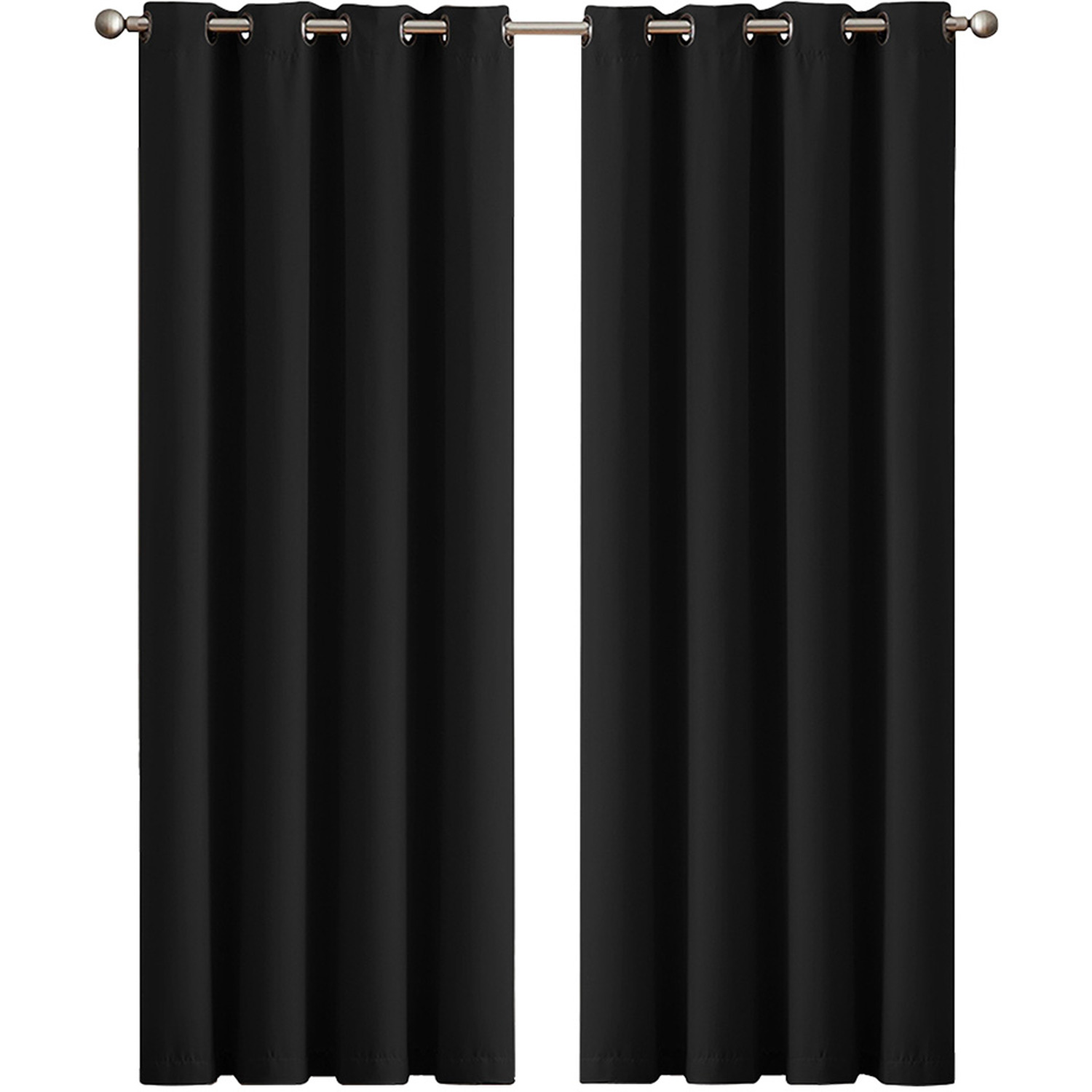 2 Pack Triple Layer Eyelet Blackout Curtain - Black / 137cm / 117cm